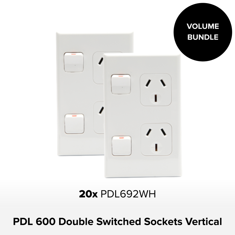 Bundle - PDL 600 Series Socket Outlet, Twin switched, Assembled, Vertical, 250V, 10A - White